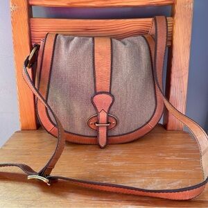 Fossil Reissue Tan Leather and Knit Fabric Crossbody Bag Purse